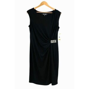 NWT Evan Picone Black Label XS Dress Sleeveless‎  Black Side Buckle Rruched $80